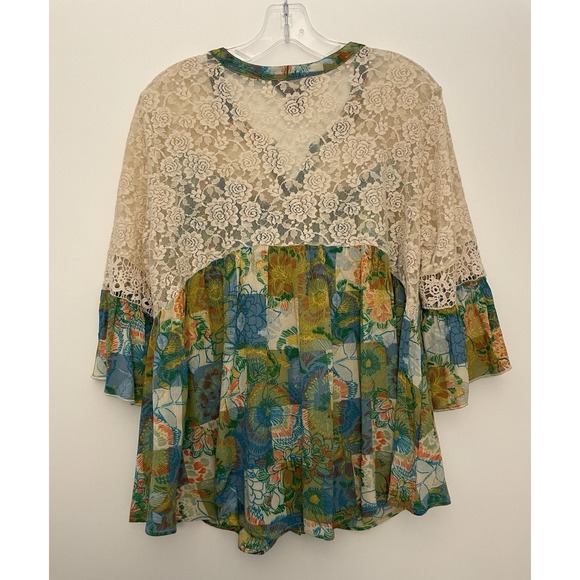 Multiples Peasant Blouse‎ Women's Lace Cut Out Boho Top Multicolor Size Medium - Picture 4 of 11